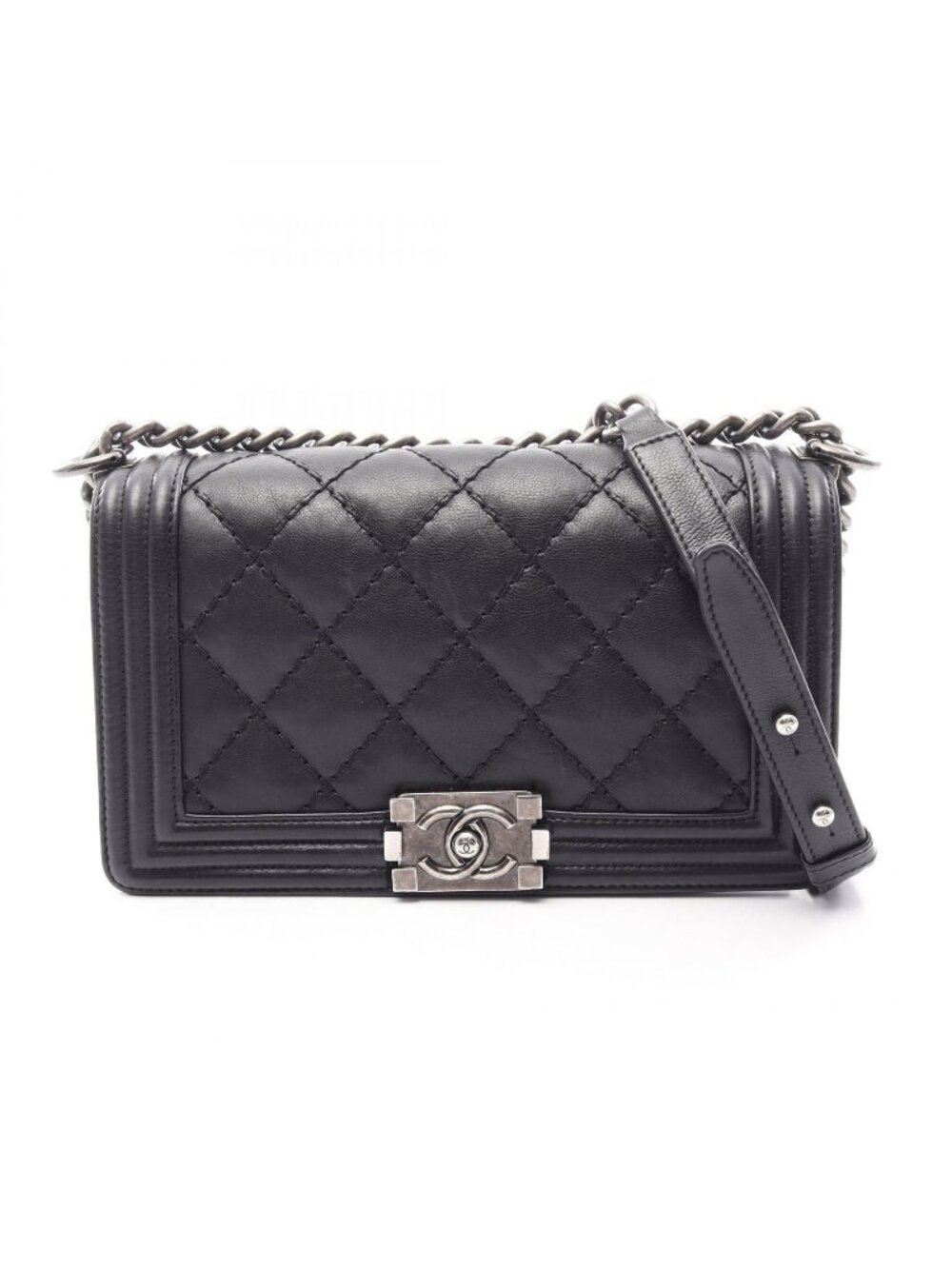 Chanel Shoulder Bag Boy Black Lambskin Boy Wild Stitch Chain